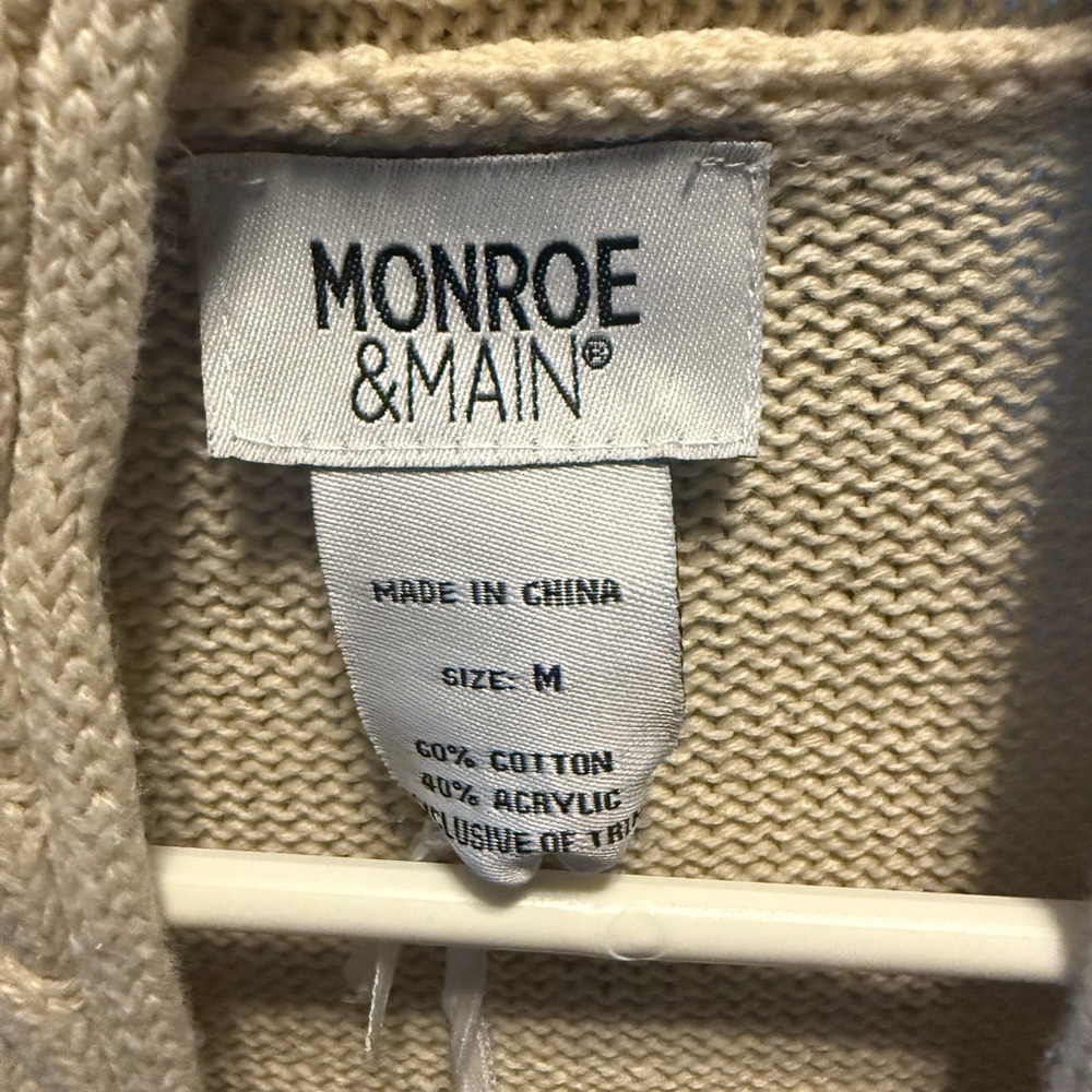 Monroe & Main Cream Cable Knit Toggle Cardigan Women’s M Open Front - Picture 3 of 6